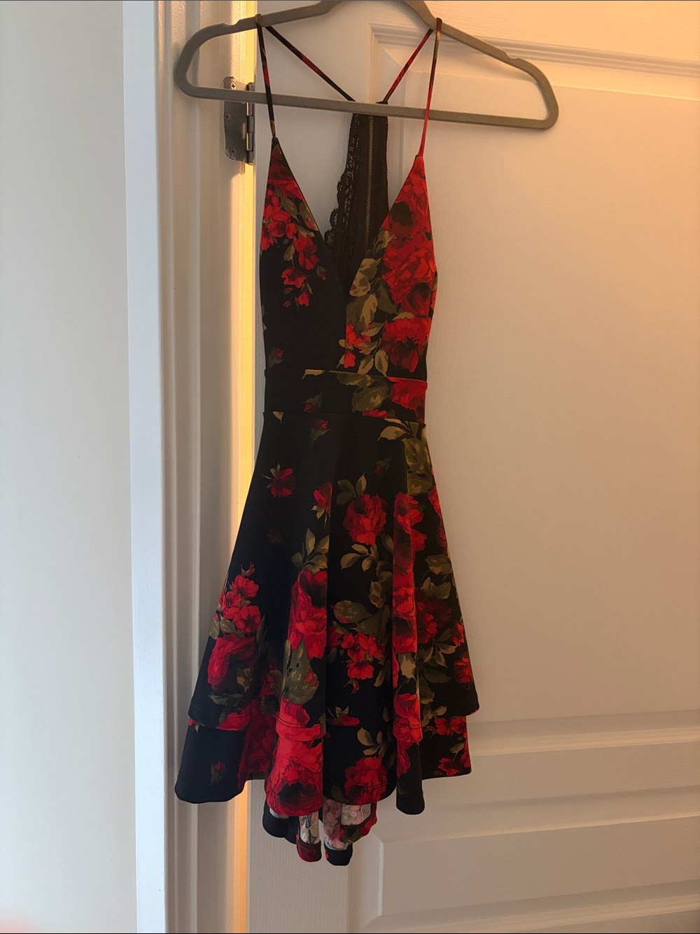 Windsor Black Mini Dress with Red Floral Print